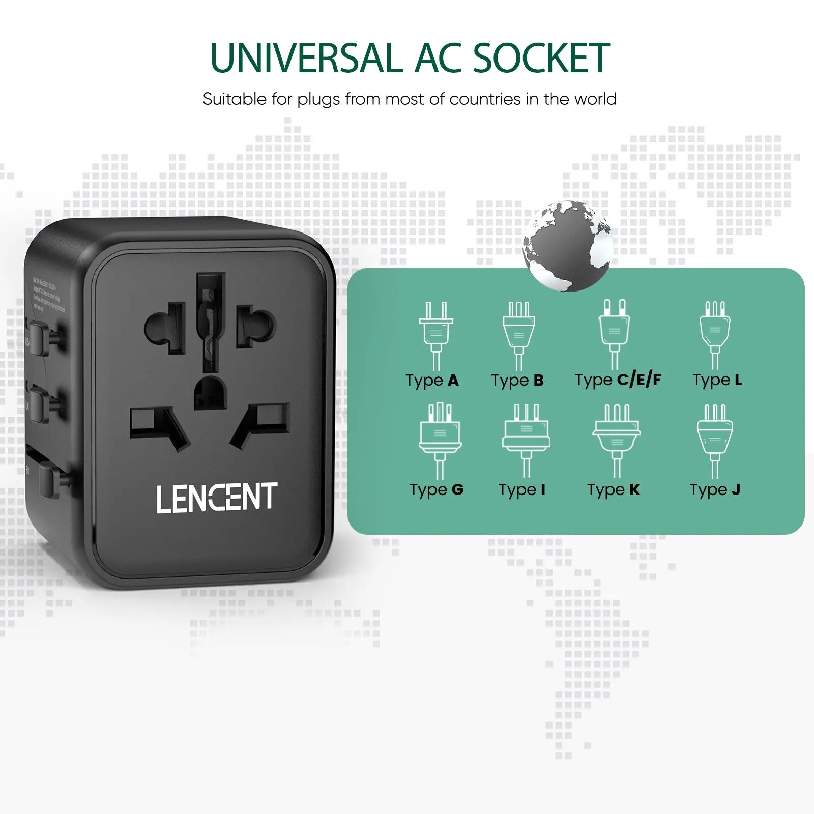 شاحن وقابس دولي للسفر مع مع مخرجين USB الكل في واحد