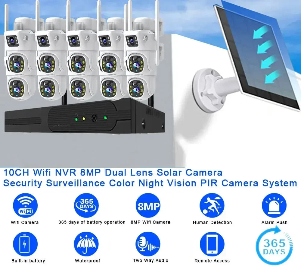 نظام كاميرات المراقبة 8MP يعمل بالطاقة الشمسية ولا يحتاج الى اي اسلاك او توصيلات او مصدر طاقة